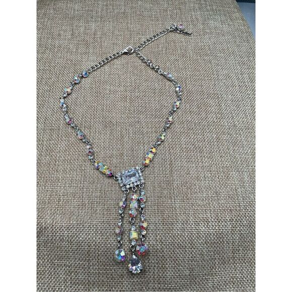 Rhinestone Statement Necklace Silver Prom Wedding Sparkle Bling - Picture 4 of 9